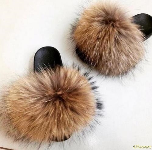 

Women Summer Real Fox Fur Slides Women Non-slip Fluffy Fur Slippers Women Furry Slippers Ladies Cute Plush Fox Hair Slippers Hot T200411