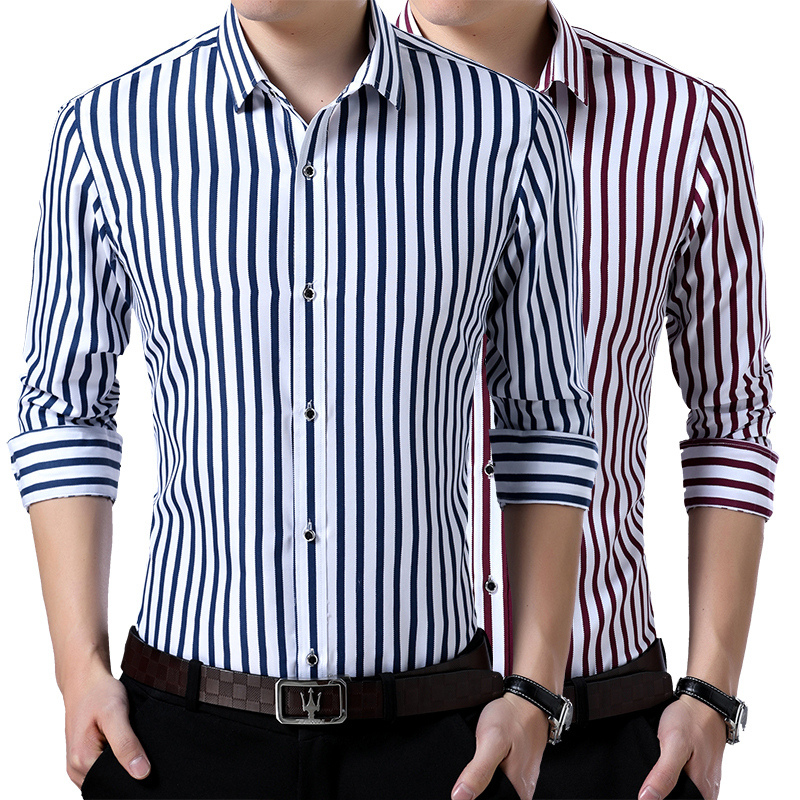 

Summer New Men's Long Sleeve Striped Shirts Blue Red Men Business Professional Shirt Size 5XL Loose Comfortable Lapel Shirt Male