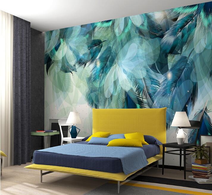 Color feather mural Wallpapers cloth pattern cement living room sofa bedroom TV background wall paper-image-497498956