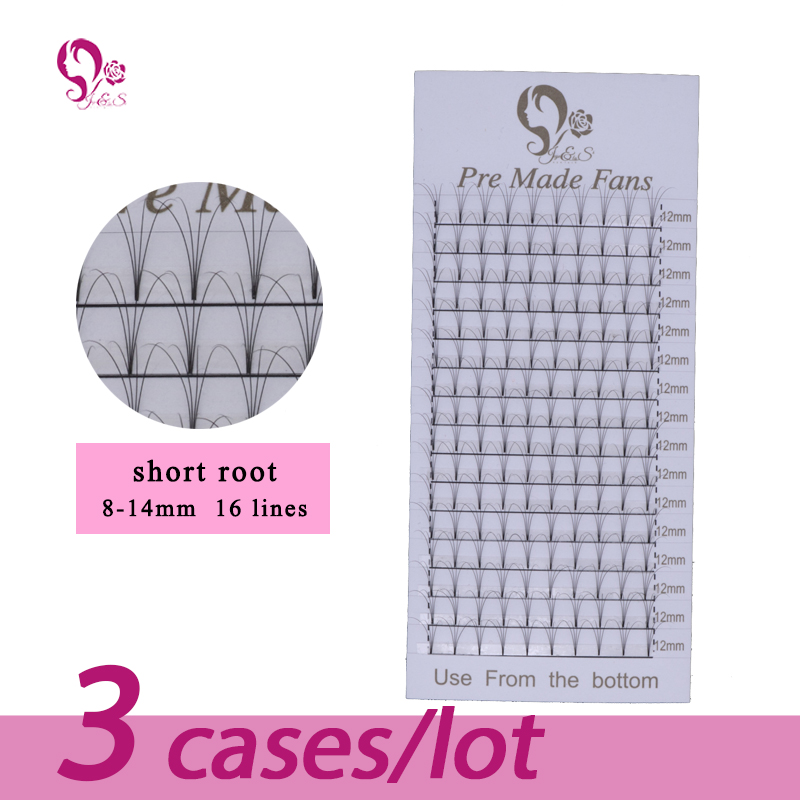 

J&S 3D pre made fans eyelash extension short stem 3 trays 16 rows false mink heat bonded lashes