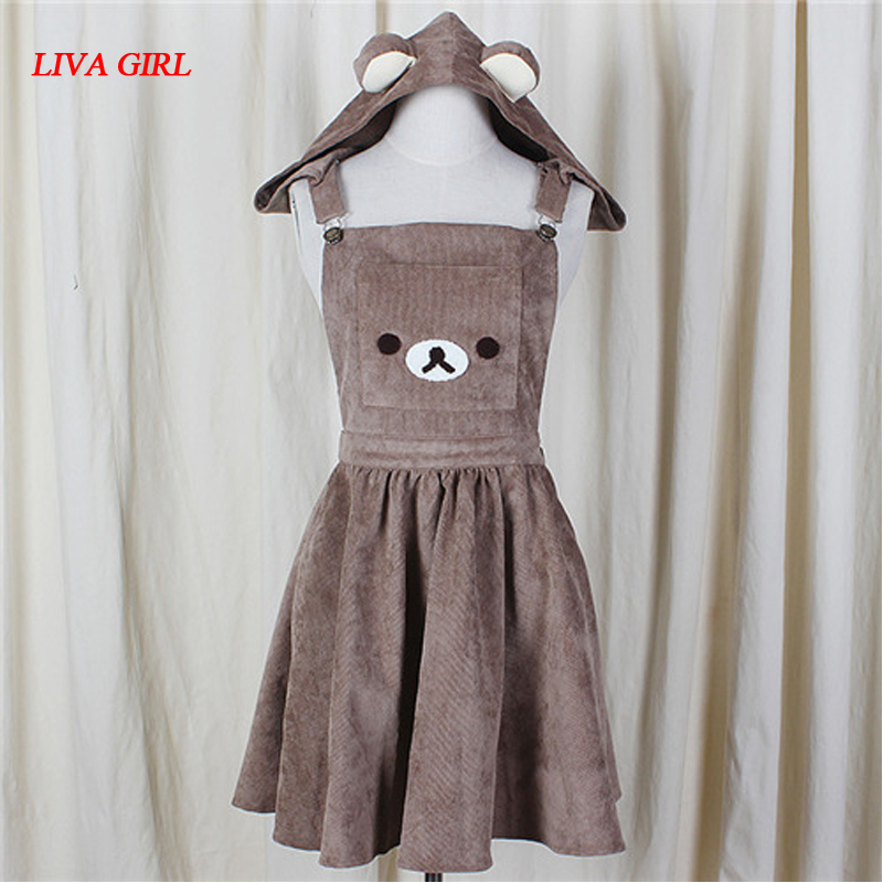 

2017 Japanese A-Line Dress Cute Bear Embroidery Gown Harajuku Lolita Dress