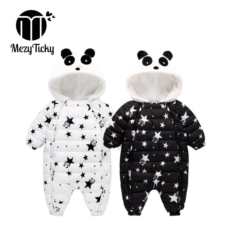 

Winter children's clothing infants girls panda Hooded one-piece romper Plus velvet warm Thicken newborn baby boys cotton clothes, White