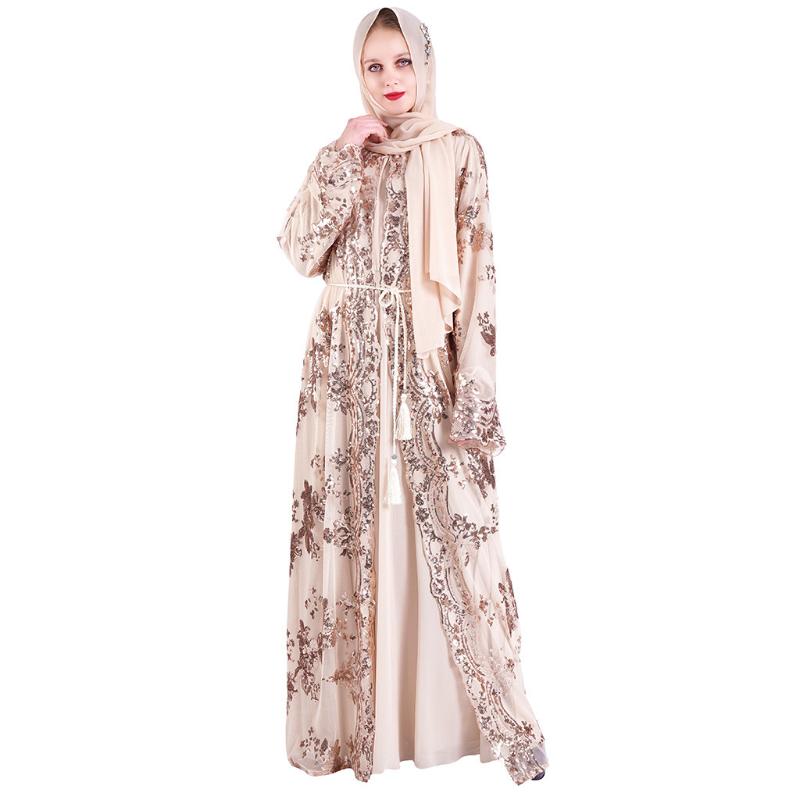 

Muslim Women Sequin kimono High Quality Luxury Abaya Embroidery Maxi Sequins Abaya Robe Kaftan Dubai