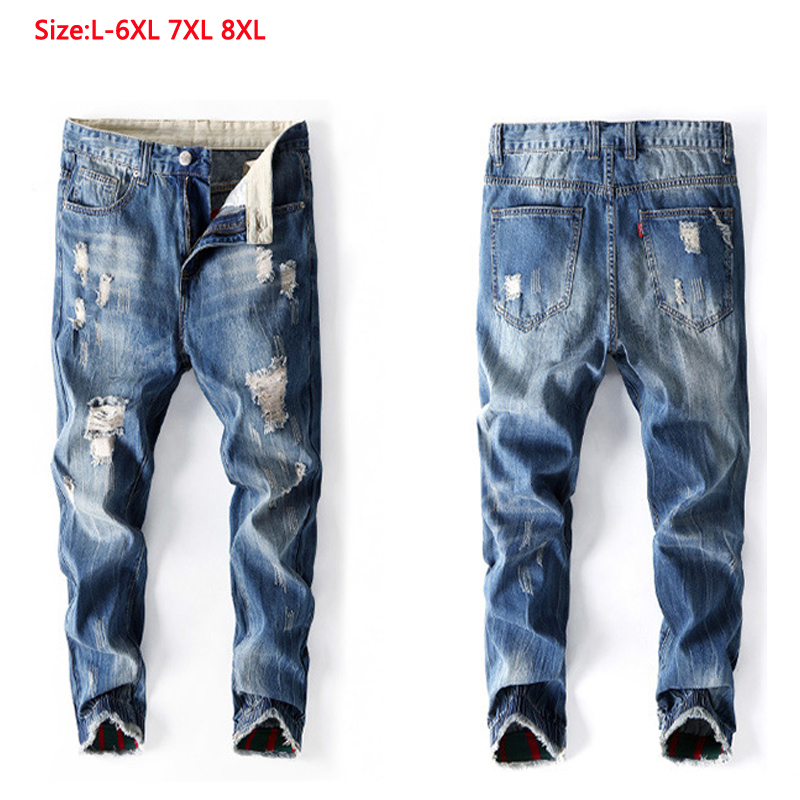High Quality Summer New Jeans Men's Ankle-length Pants Cotton Jeans Drect Sell Extra Large Man Super Big Plus Size 6XL 7XL 8XL