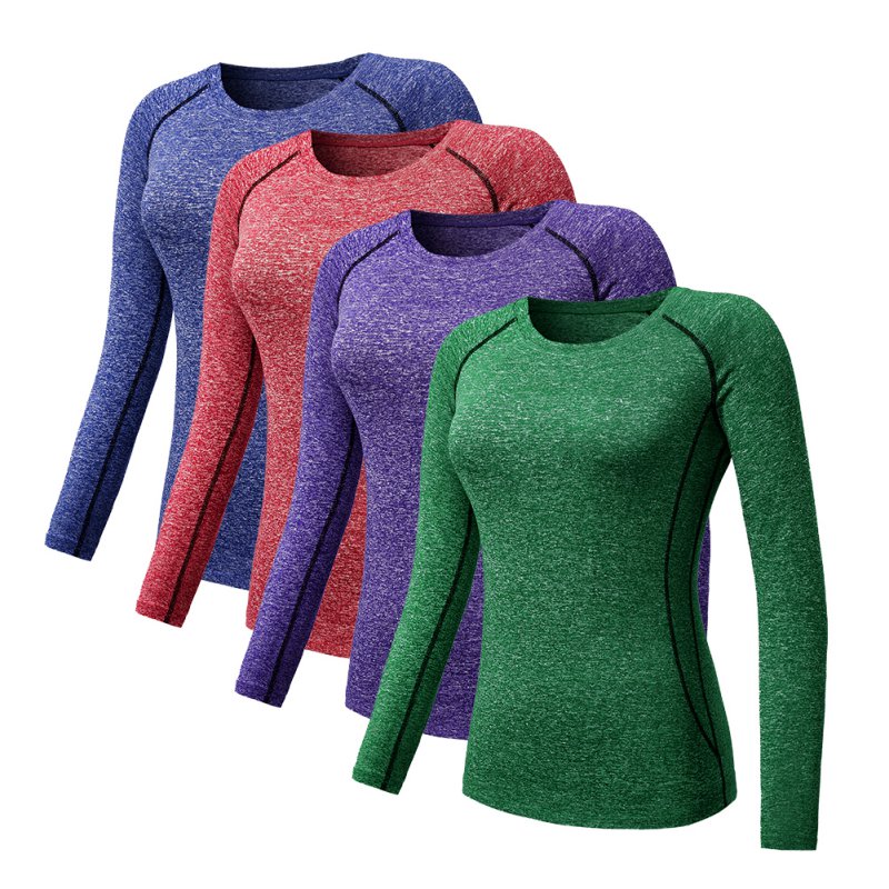 

Hot Women Compression Long Sleeve T-Shirts Tights Long Sleeve Thermal Base Layer Tops Quick-drying Slim Yoga Running t-shirt, Purple