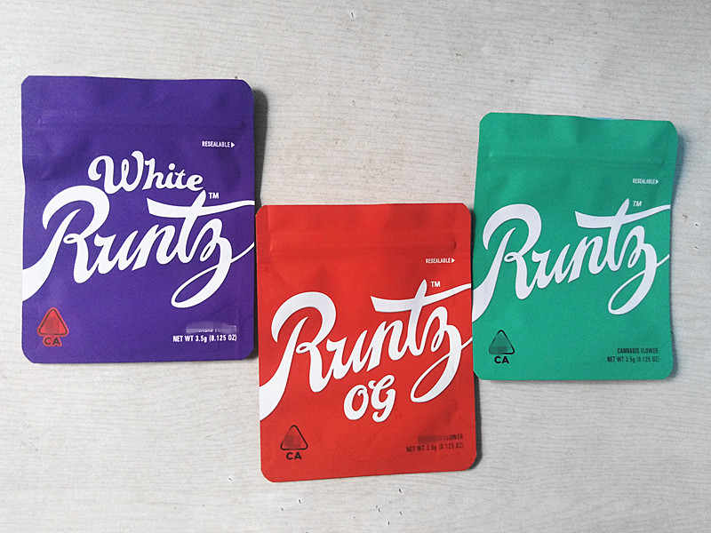 

2020 new runtz bag 3.5g purple red green bag white runtz og dry herb packaging zipper mylar smell proof with label sticker