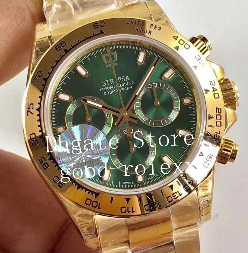 

Top Luxury Men's Automatic Green Dial Watches Mens Cal.4130 Movement Chronograph Watch Men 116508 Gold Bracelet Cosmograph ETA Wristwatches