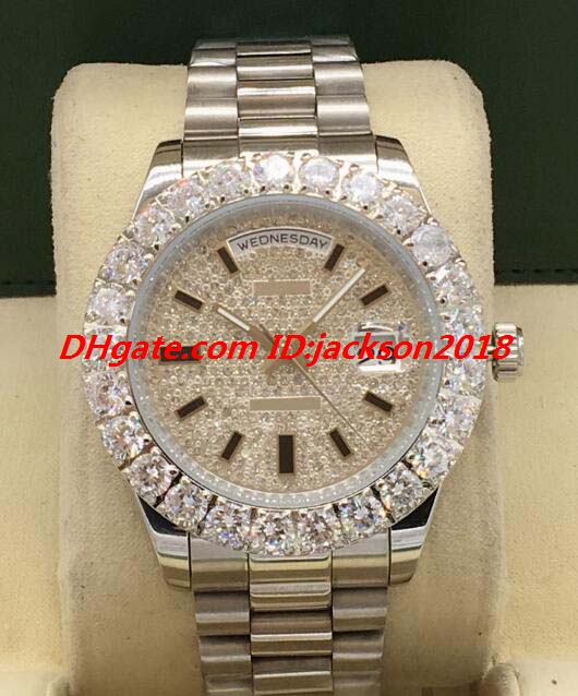 

luxury watch 2 style mens bigger diamond bezel diamonds dial 43mm calendar automatic fashion men's watches wristwatch, Slivery;brown