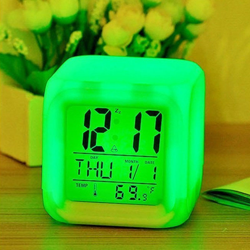 

LED Alarm Colock 7 Colors Changing Digital Desk Gadget Digital Alarm Night Glowing Cube Led Clock Home