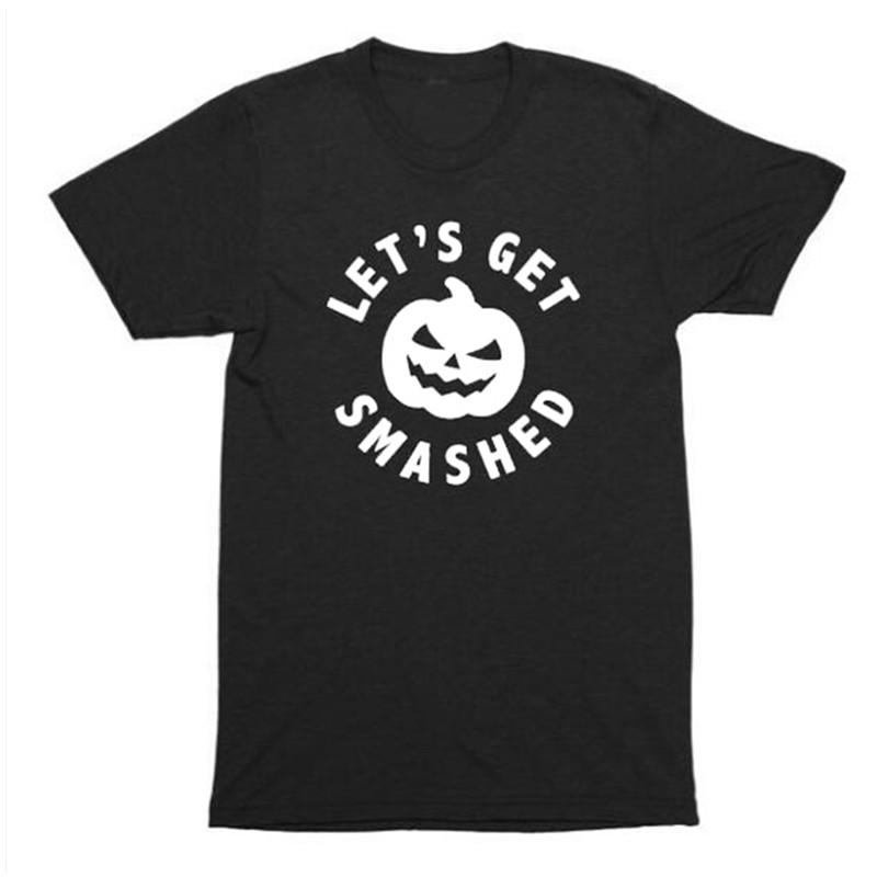 

Women Tees Lets Get Smashed Man T-Shirt Pumpkin Halloween Slogan Tees Tops Holiday Party Graphic Grunge Tumblr T Shirts Hipster Short Sleeve, Yellow