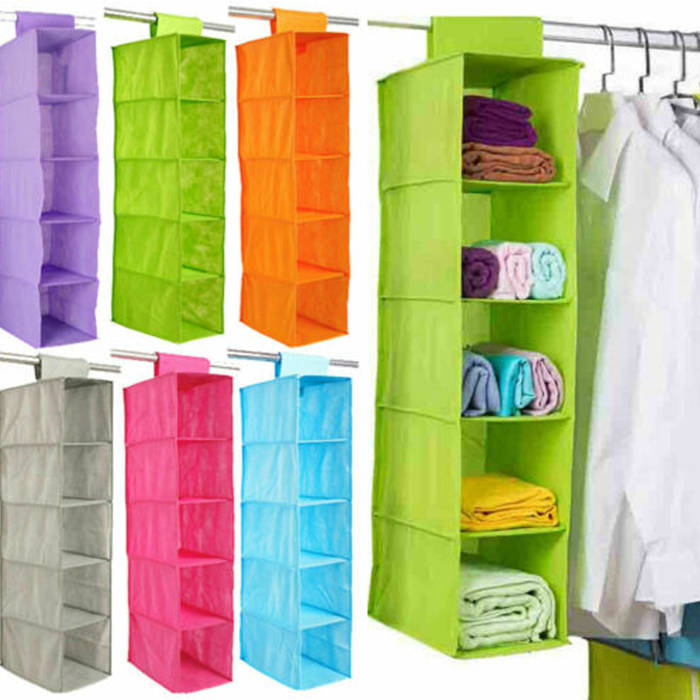5 Shelf Clothes Hanging Organizers Pant Organizers Holder Wardrobe Section Storage Closet Organiser Shoe Clothes Garment-image-486021711