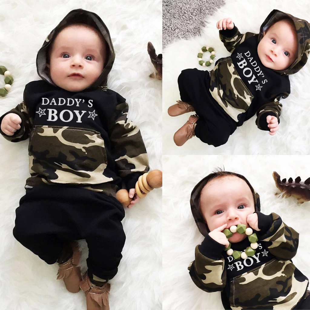 

Newborn Infant Baby Boy Letter Hoodie T Shirt Camouflage Tops+Pants Outfits Set toddler boy clothes cotton baby boy clothing, Customize