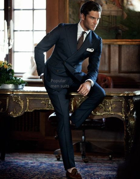 

2020 Custom Made Navy Blue Mens Suit Peaked Lapel Wedding Formal Suits for men Slim Fit 2 Piece Groom Tuxedos Groomsman Suit, Same as picture