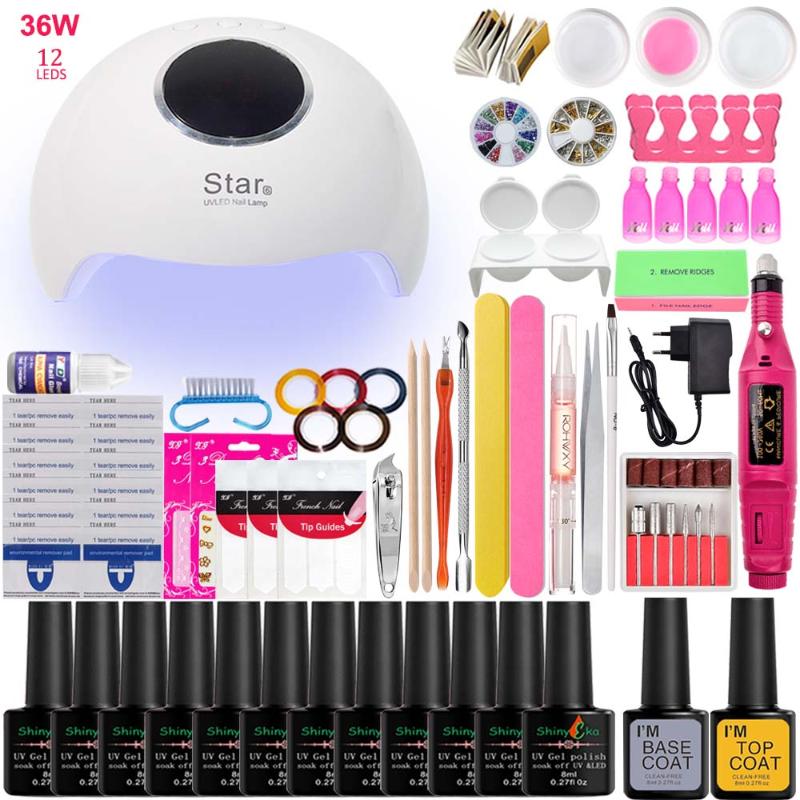 

6/10/12 pcs 36W USB Nail Art Kit Tool Full Manicure Set With Lamp Gel Nail Polish Kit Tools For Manicure Set Nails Gel Polish