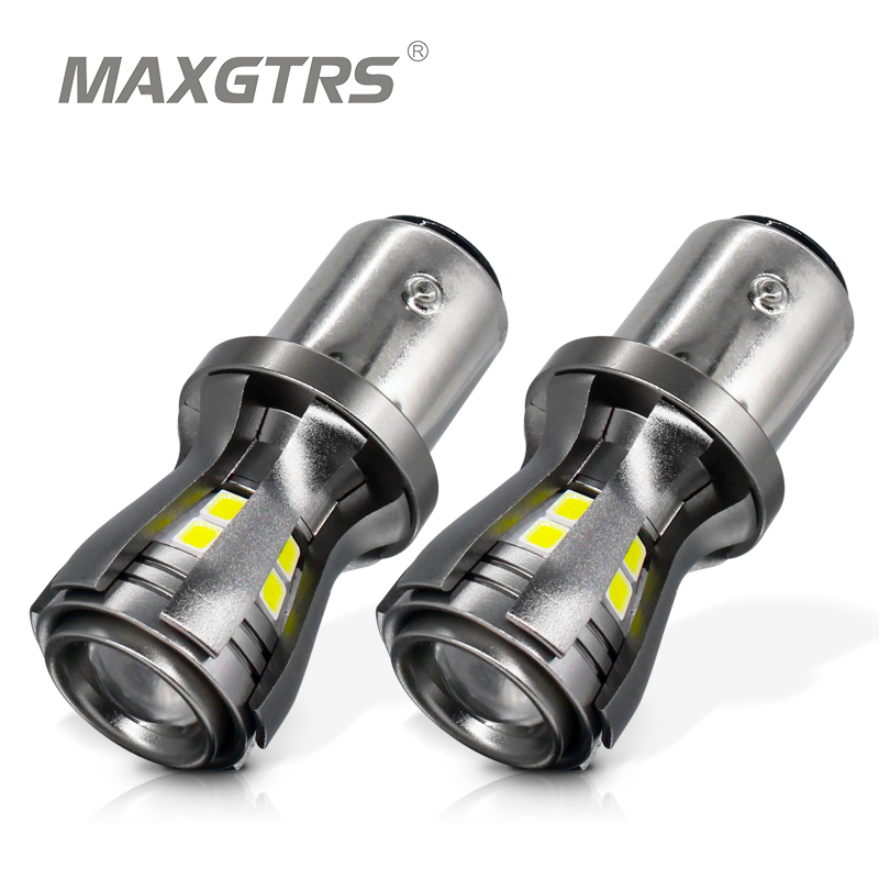 

2x Newest 1157 2057 2357 7528 BAY15 P21W/5W LED Bulbs with Projector for Reverse Brake Tail RV Turn Signal Lights White 6000K, As pic