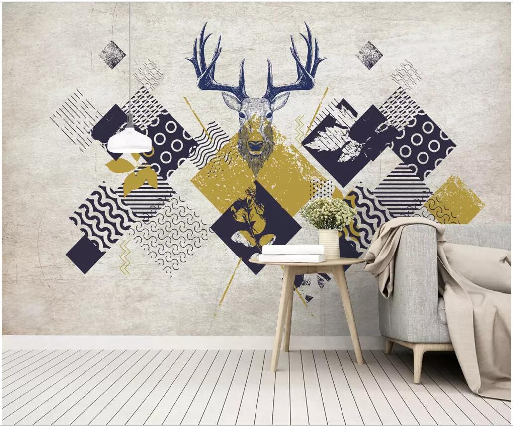 

WDBH 3d wallpaper custom photo Minimalistic modern triangle geometric deer head room home decor 3d wall murals wallpaper for walls 3 d, Non-woven