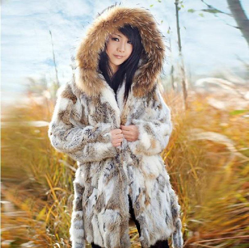 

Free Shipping Genuine Rabbit Fur Coat with hood raccoon fur rabbit jacket Women Winter Rabbit Fur Waistcoat plus size F803, Grass green