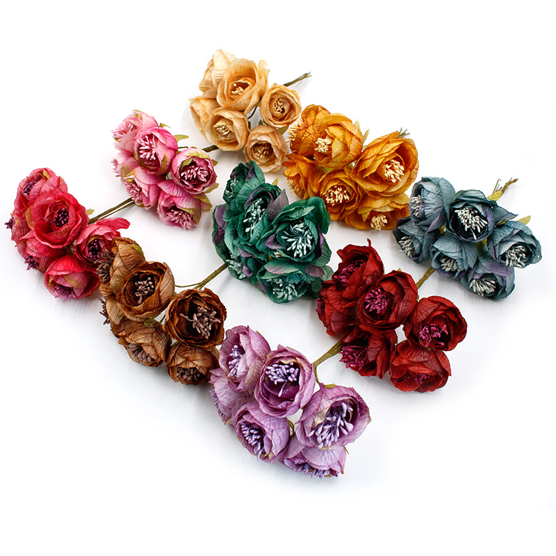 

2018 New 6pcs/lot Artificial Flower Stamen Rose Bouquet Wedding Home Party Decoration DIY Clip Art Handmade Accessories Wreath, Blue