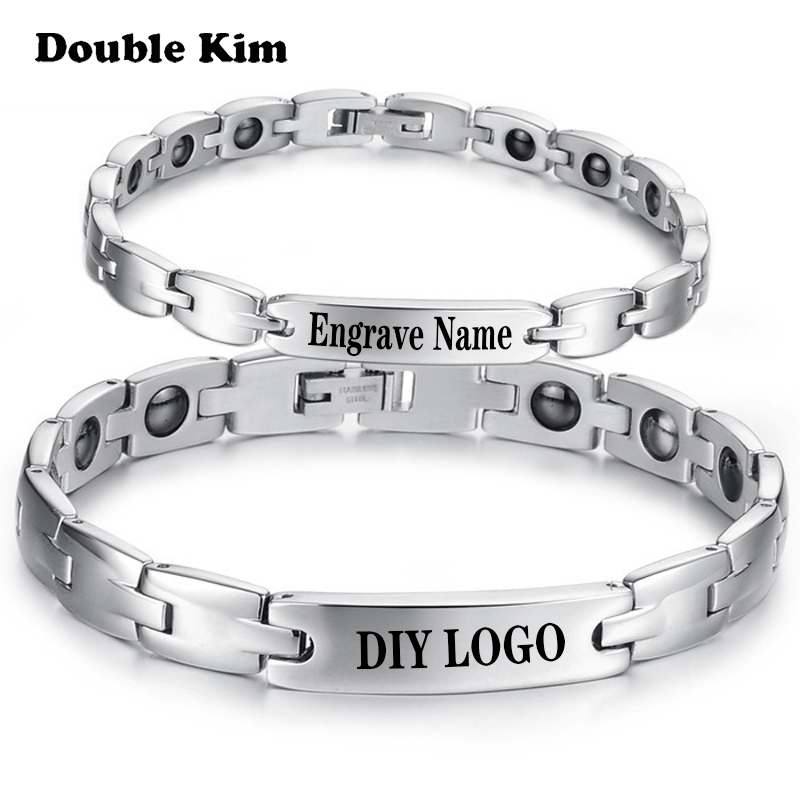 

Classic Men's women Customized Bracelet Couple Stainless Steel Material DIY Engrave Word Bracelet Fashion Customized Jewelry