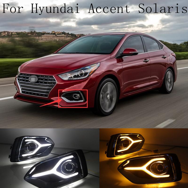 

1Pair Yellow Turn Signal Function 12V Car DRL LED Daytime Running Light Fog Lamp For Accent Solaris 2020 2020, As pic