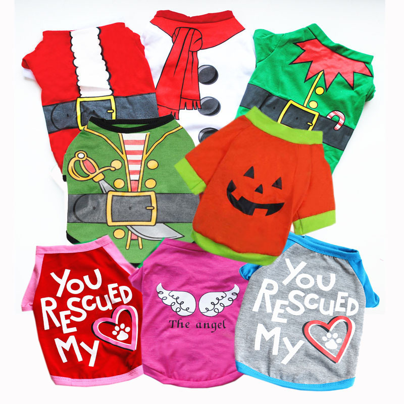 

50 Styles Pet Dog Clothes T Shirts Autumn Dog Clothing Christmas Top Shirts Vest Cotton Clothes Puppy Small Cheap Pet Apparel DHL Free, As shown