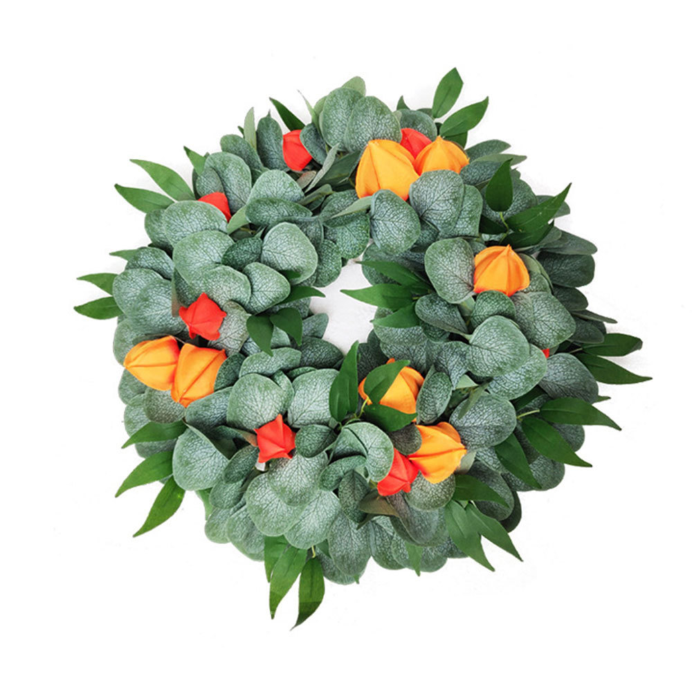 

39cm Christmas Decoration Artificial Green Leaves Wreath Front Door Wreath Eucalyptus leaf For Wall Window Party Decor, A1