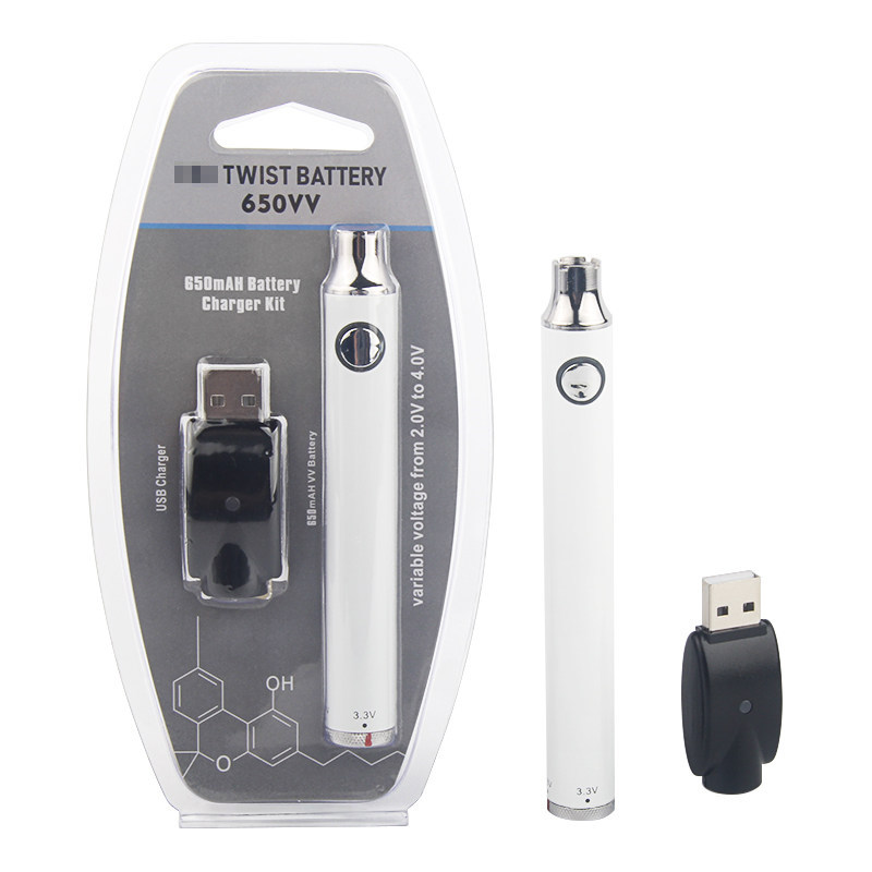 

E Cigarette 650mAh Cartridge Preheat Battery 3.3V-4.8V VV Evod Twist Battery With Charger Vape Pen for 510 Carts 5 Colors