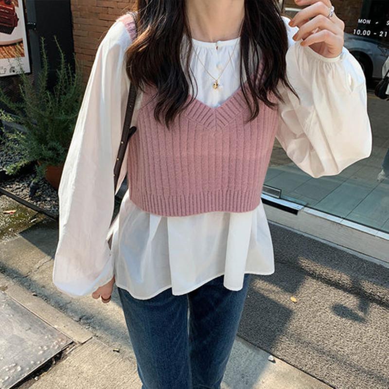 

3 colors 2020 Spring autumn korean style v neck knitted sleeveless vest sweaters womens sweaters and pullovers womens (X1167, Beige