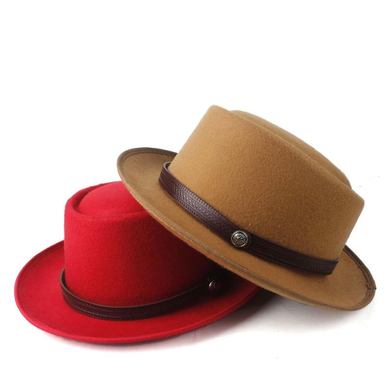 

Wide Brim Hats Men Women Pork Pie Hat With Leather Belt Fedora Outdoor Travel Casual Fascinator Size 58CM, Black