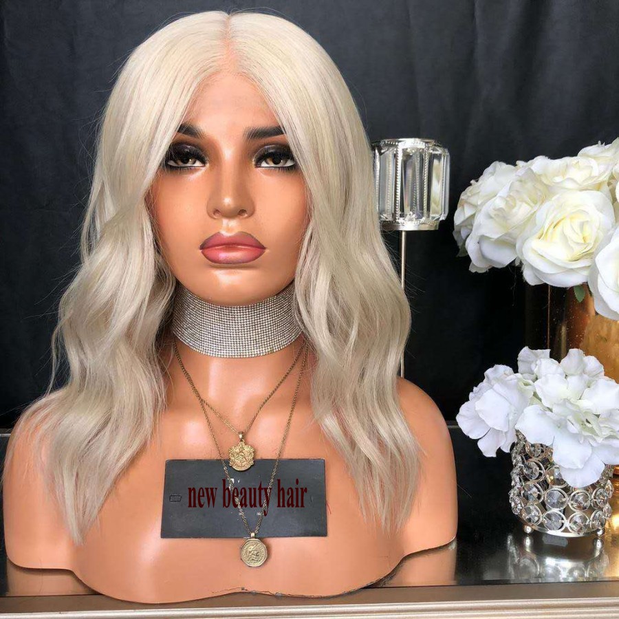 

Top quality loose wave parrucche Short Platinum Blonde wig natural brazilian bob lace wig middle part synthetic lace front wig For Women, Natural color