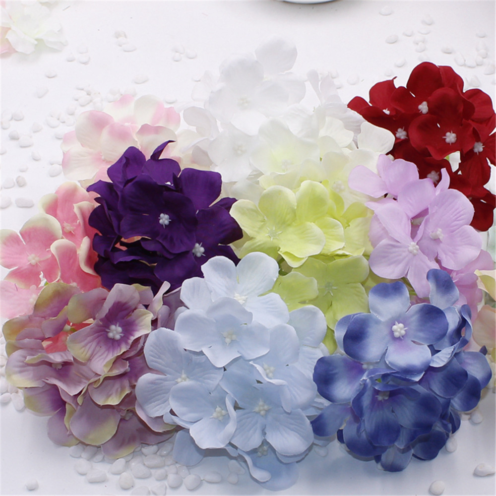 

120pcs artificial silk decorative hydrangea heads simulation DIY flowers head silks flower for wedding home decoration, Pink