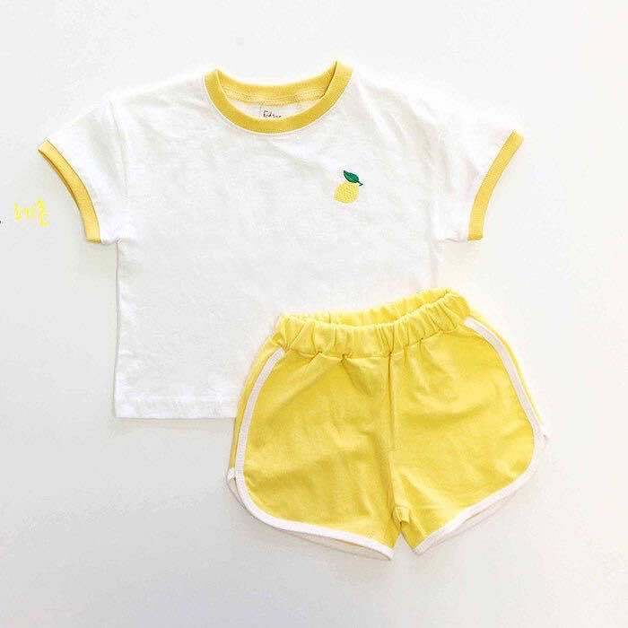 

2020 Boys Girls Cotton Sports Suit (Top+Pant) New Fruit Embroidered Cotton Candy Color Short Sleeve Pants Baby Two-piece Suit, Red