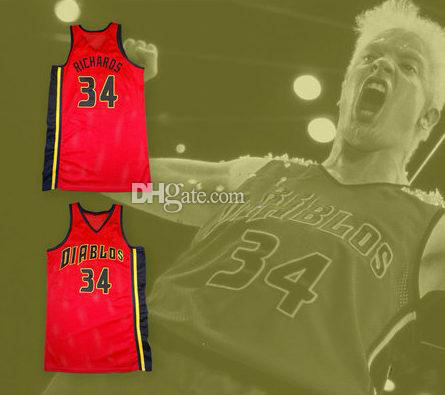 

Elliot Richards #34 Diablos retro jrdey Retro Basketball Jersey Men's Stitched Custom Any Number Name Jerseys, Black;red