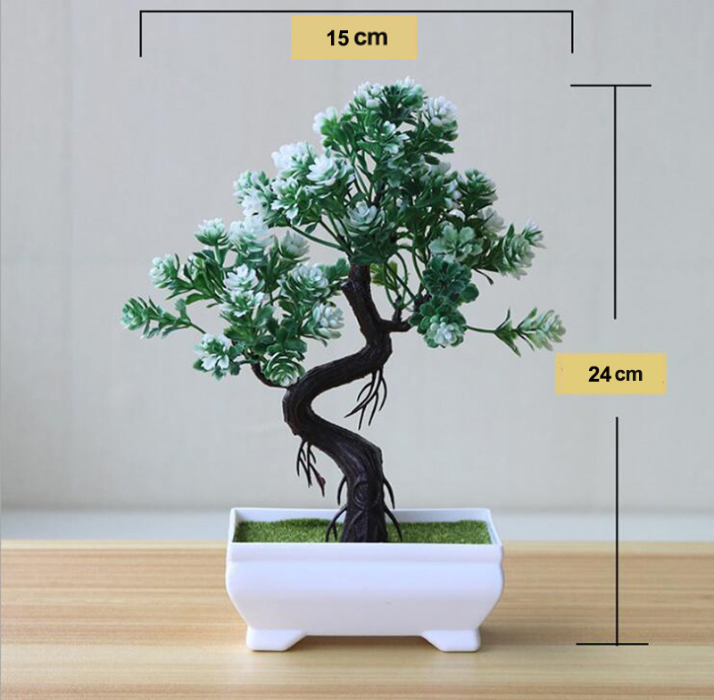 

Ornaments Plant Bonsai Plastic Potted Small Fake Table Hotel Home Decor Tree Pot Garden Simulation Flowers Artificial, White