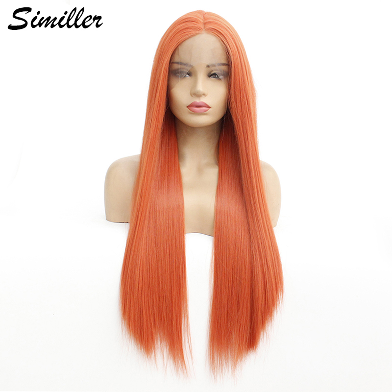

Similler Heat Resistant Middle Part Orange Natural Hairline Long Straight Synthetic Lace Front Wig For Women Cosplay, As pic