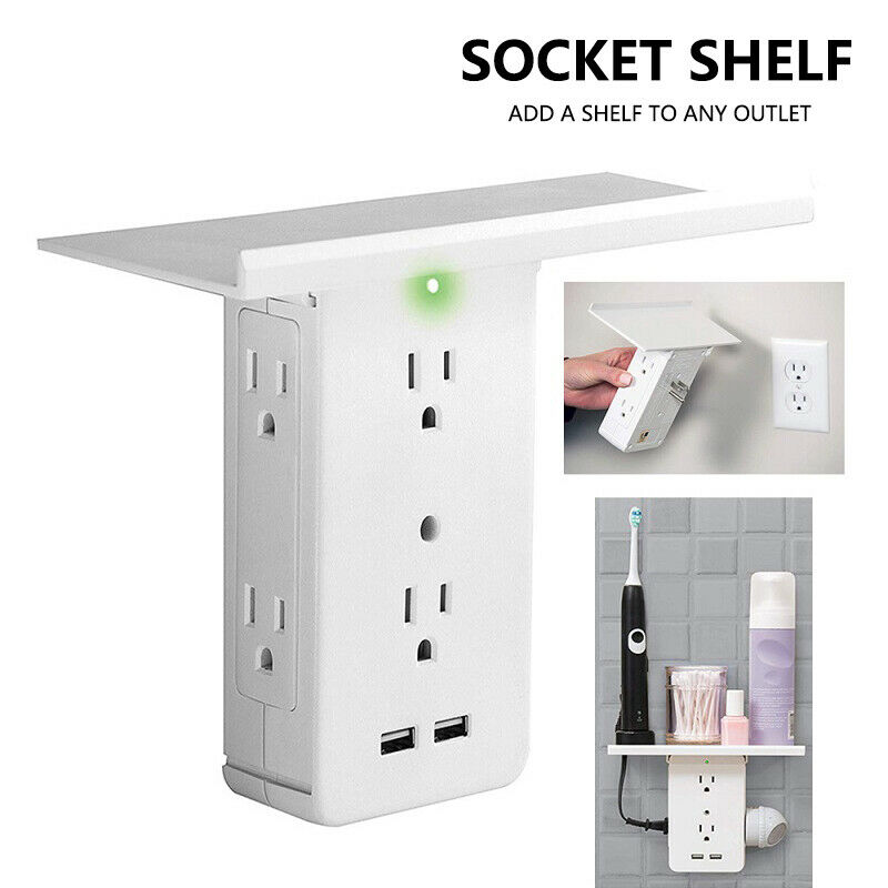 

Multi-functional Socket Shelf Storage Rack 8 Port Surge Protector Wall Outlet 6 Electrical Outlet Extender 2 USB Ports US/EU Plugs Socket