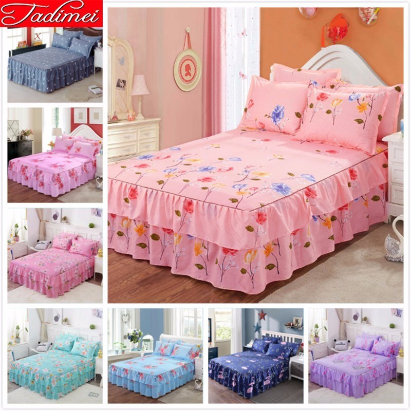 

High Quality Soft Cotton Bed Linen Adult Kids Girl Bed Skirts Single Twin Full Queen King Size Bedspreads 1.5m 1.8m 2m Cover, Color 1