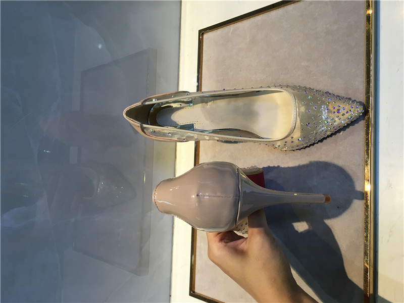 

2019 Luxury RED BOTTOM High Heels Nude net yarn With Shallow Mouth Women's Dress Shoes Fashion Spikes Pumps 8/10/12CM, White