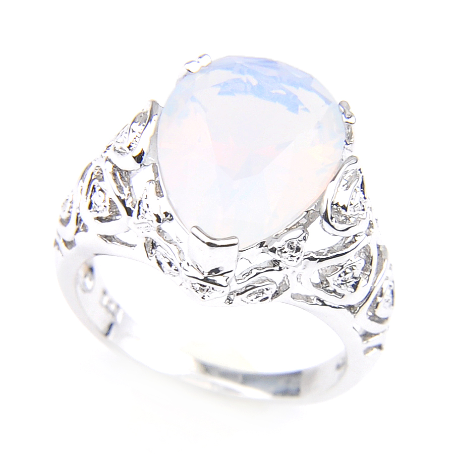 

LuckyShine Easter BIG Popular Style Moonstone Oval Teardrop Shaped Silver Plated Wedding Rings for lovers Two options R0058 R0345