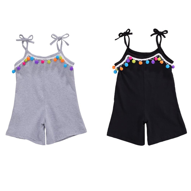 

2020 Toddler Kids Baby Girl Romper 1-6Y Boho Tassel Sleeveless Black/Gray Pure Color Jumpsuit Playsuit One Piece Shorts Jumpsuit