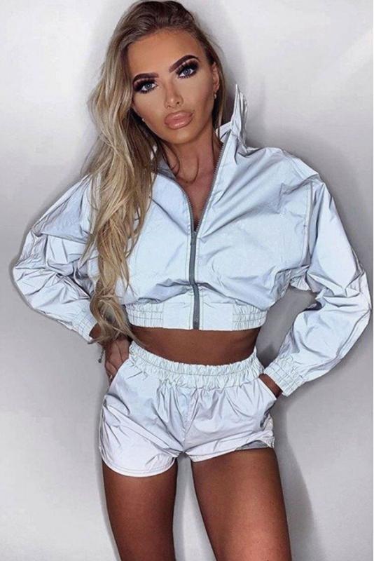 

Autumn Spring Woman Jackets Coat Reflective Women Basic Coats Bomber Jacket Biker Outwear Size -XL, Gray