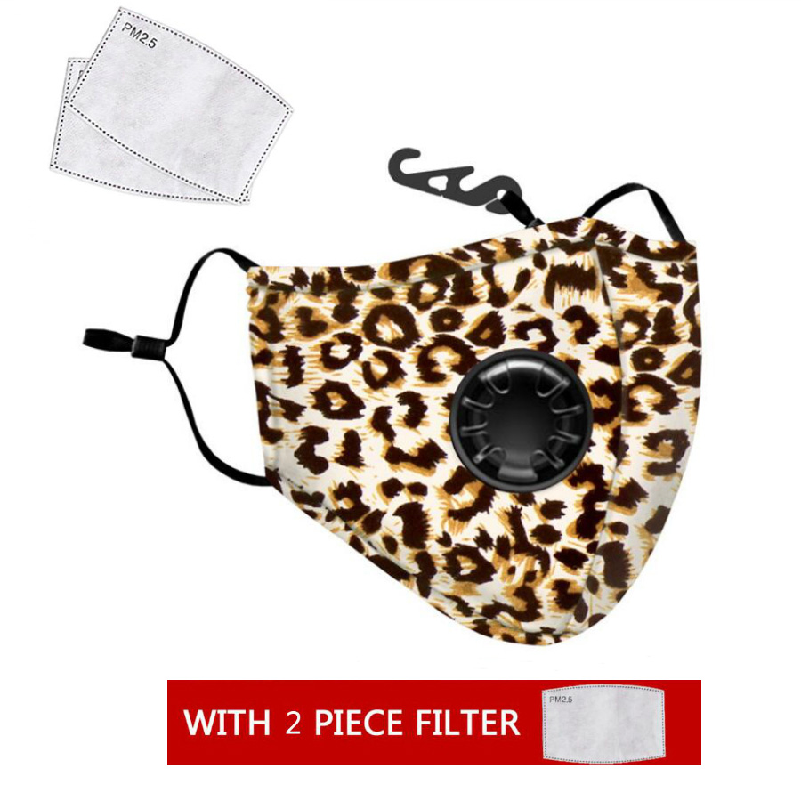 

Leopard print Anti Pollution PM2.5 Mask Dust Respirator Washable Reusable Masks with 2 Pcs Filter Mouth Muffle Allergy/Travel/ Cycling