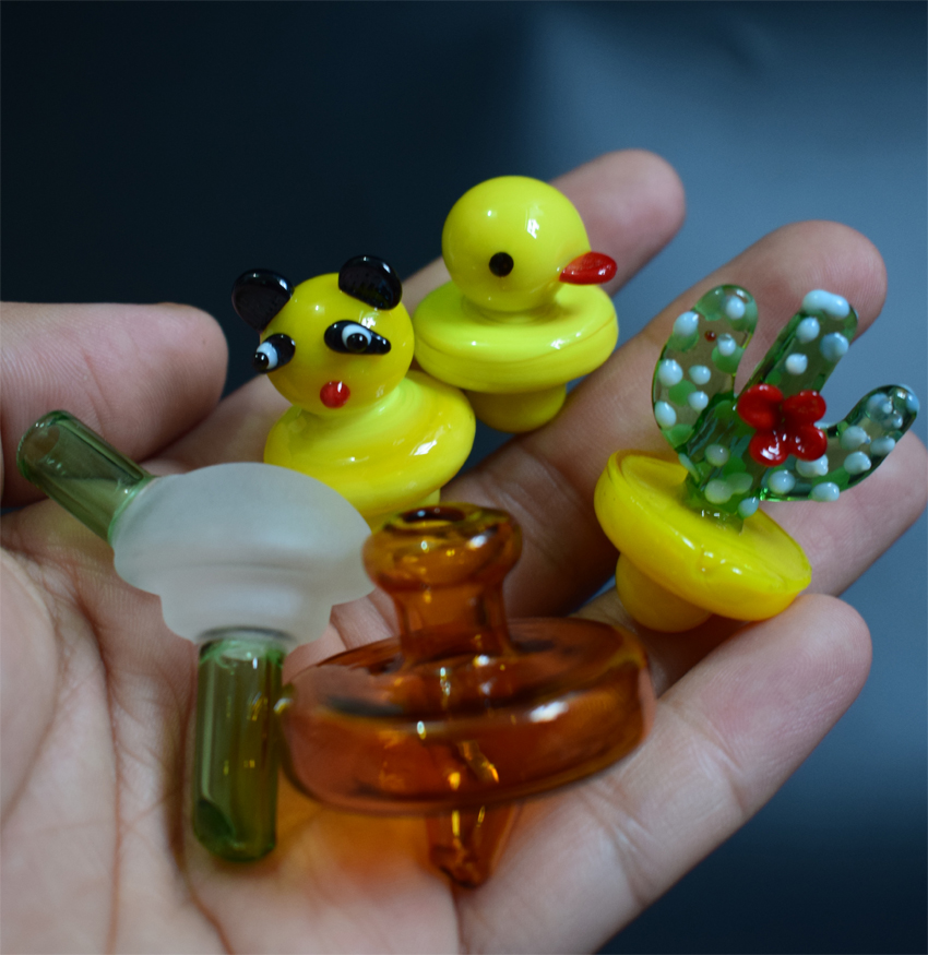 

Colored UFO Glass Bubble Cactus Panda Duck Carb Cap Hat Style Dome for Quartz Thermal P Banger Nails Glass Bongs Dab Oil Rigs