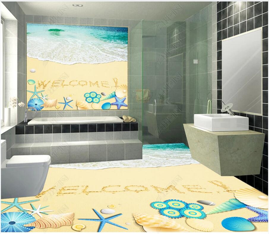 

3d pvc flooring custom photo 3D beautiful beach design underwater world aquarium home decor self adhesive wallpaper