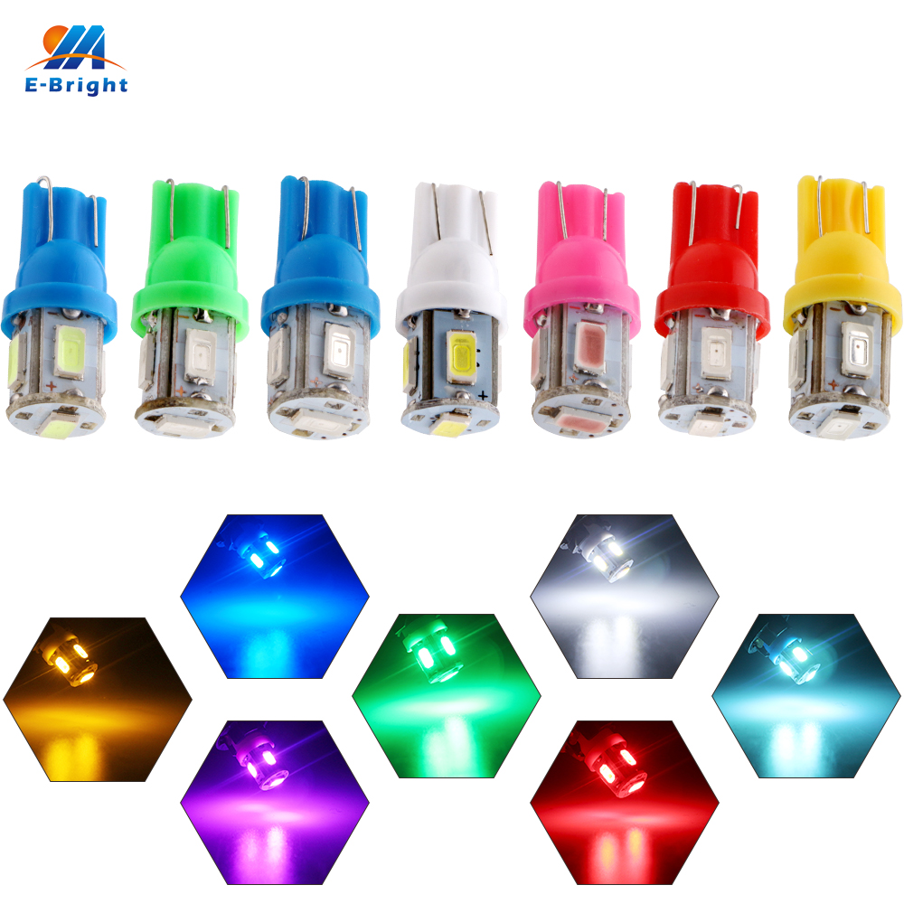 

YM E-Bright 100PCS T10 5630 5SMD 194 168 W5W 12V DC Car Interior LED Lights Auto Bulbs White Amber Pink Red Automobile Lighting, As pic