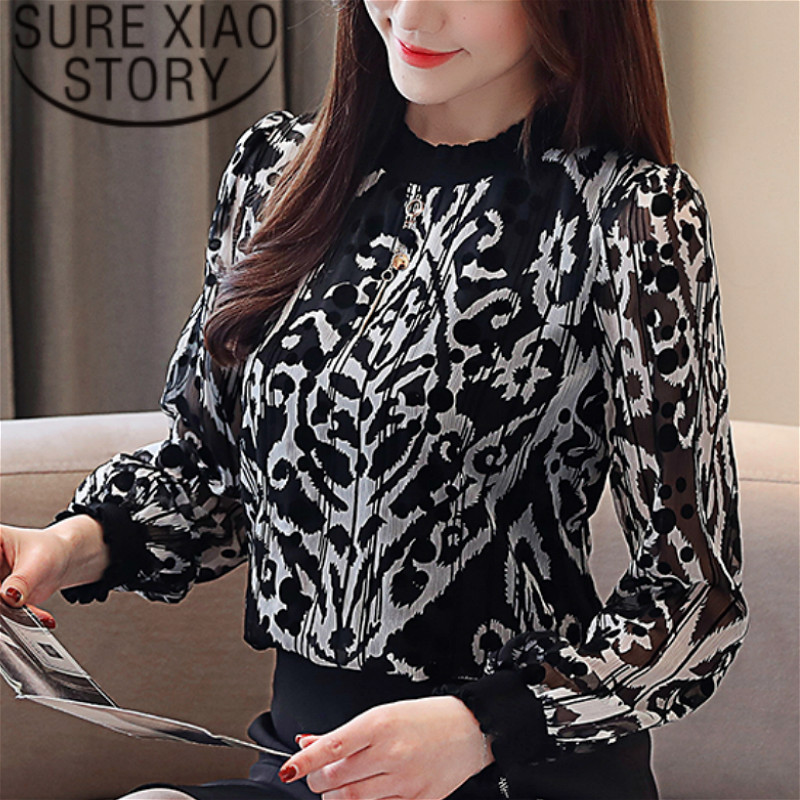 

women blouses korean fashion clothing 2019 harajuku ladies tops chiffon blouse Floral women long sleeve shirts Full 2772 50, Leopard