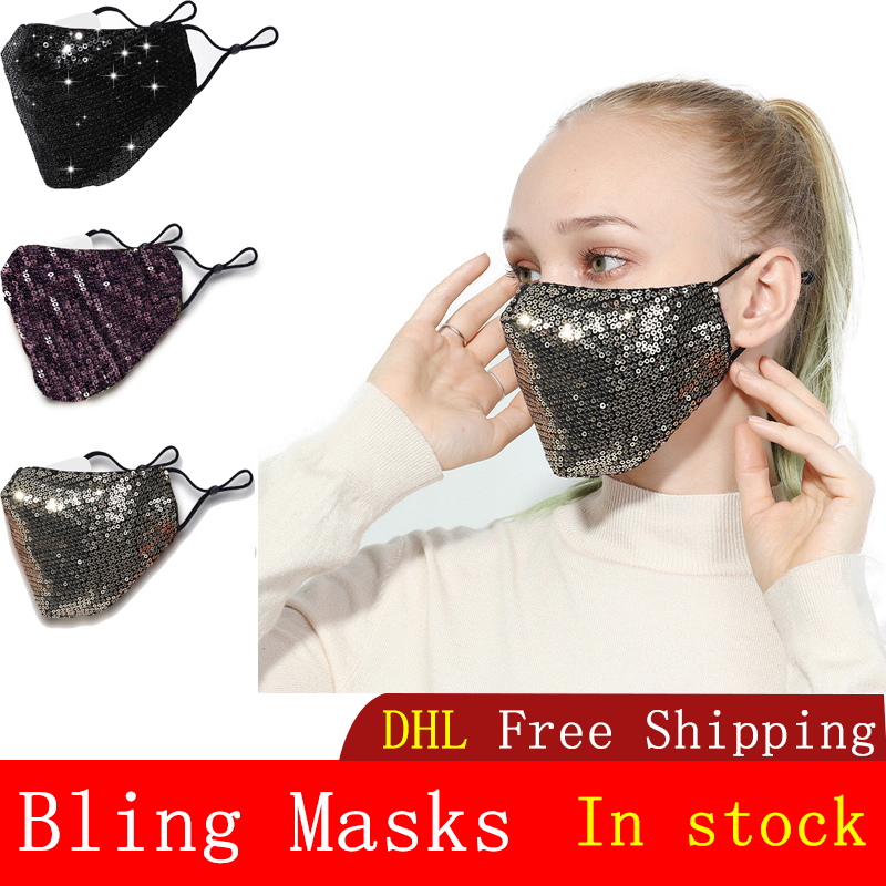 

Fashion Face masks Bling Bling Sequins Anti-fog Dust-proof Personalized Fashion Cotton Protective Mask For Adult Free Shipping