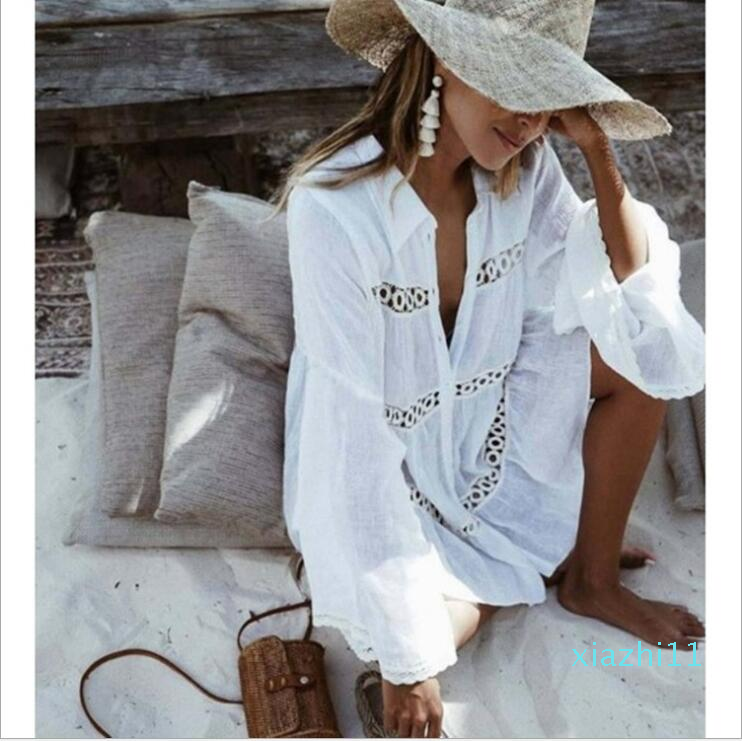 

fashion-Casual Tassel Lace Sexy Lace Kimono Blouse Coat Casual Long Cardigan Beach Bikini Hollow Cover-Up Dresses Mesh Swimsuit Bathing Suit, White 1