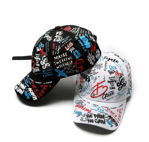

Spring graffiti printing baseball cap Child parent hat Long tail hip-hop hat Wholesale cap GB1659, 1#