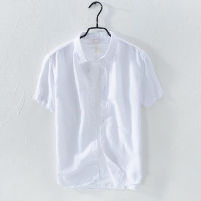 

Summer Men's Short Shirt Pure Thin Linen Shirts Men Casual Short sleeve Cambric Tops Fashion Mens Plus Size XXXL Shellort, Gray